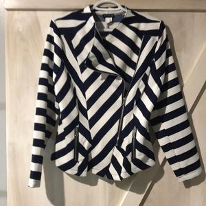 Navy blue and white striped blazer